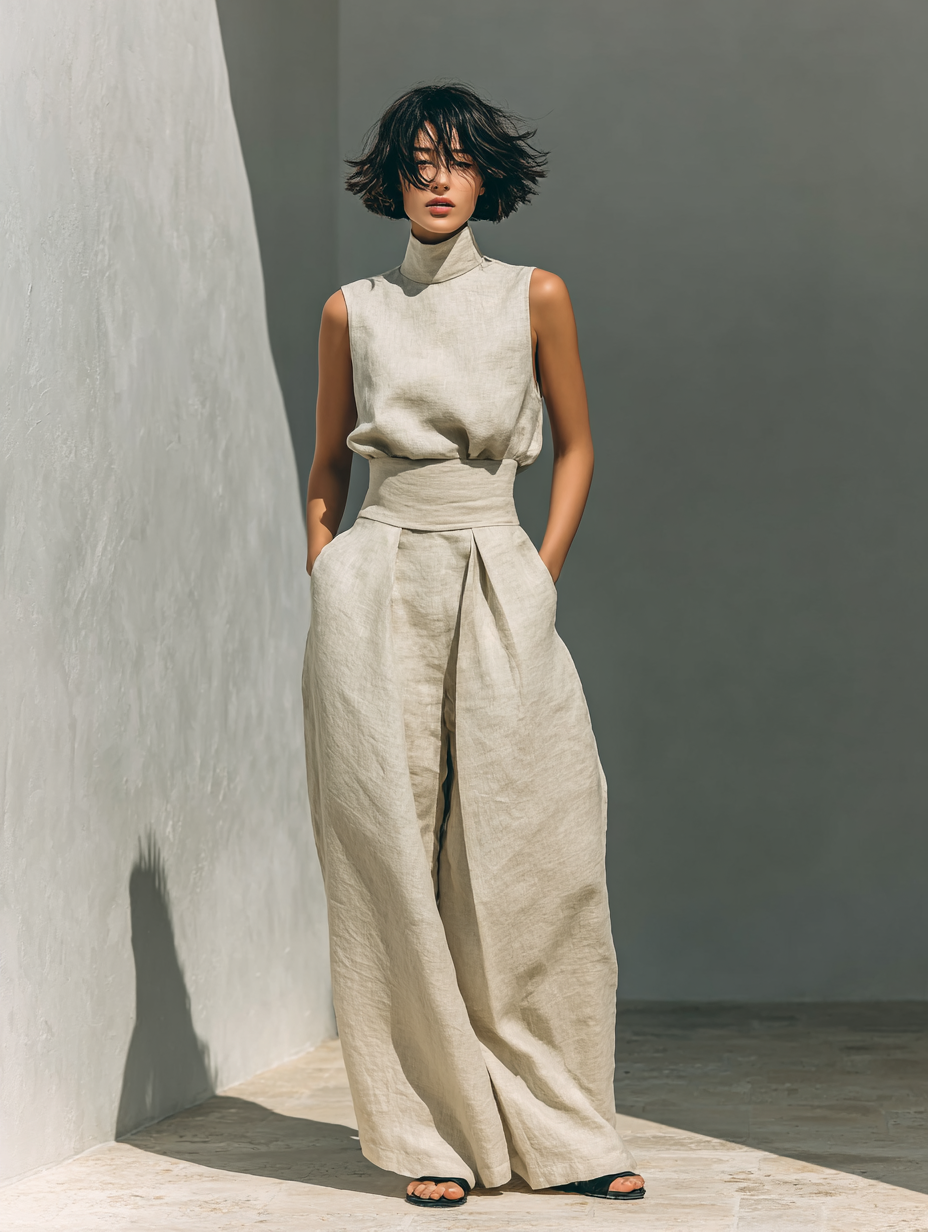 Nelly - Conjunto de Blusa y pantalón de Lino y Algodón