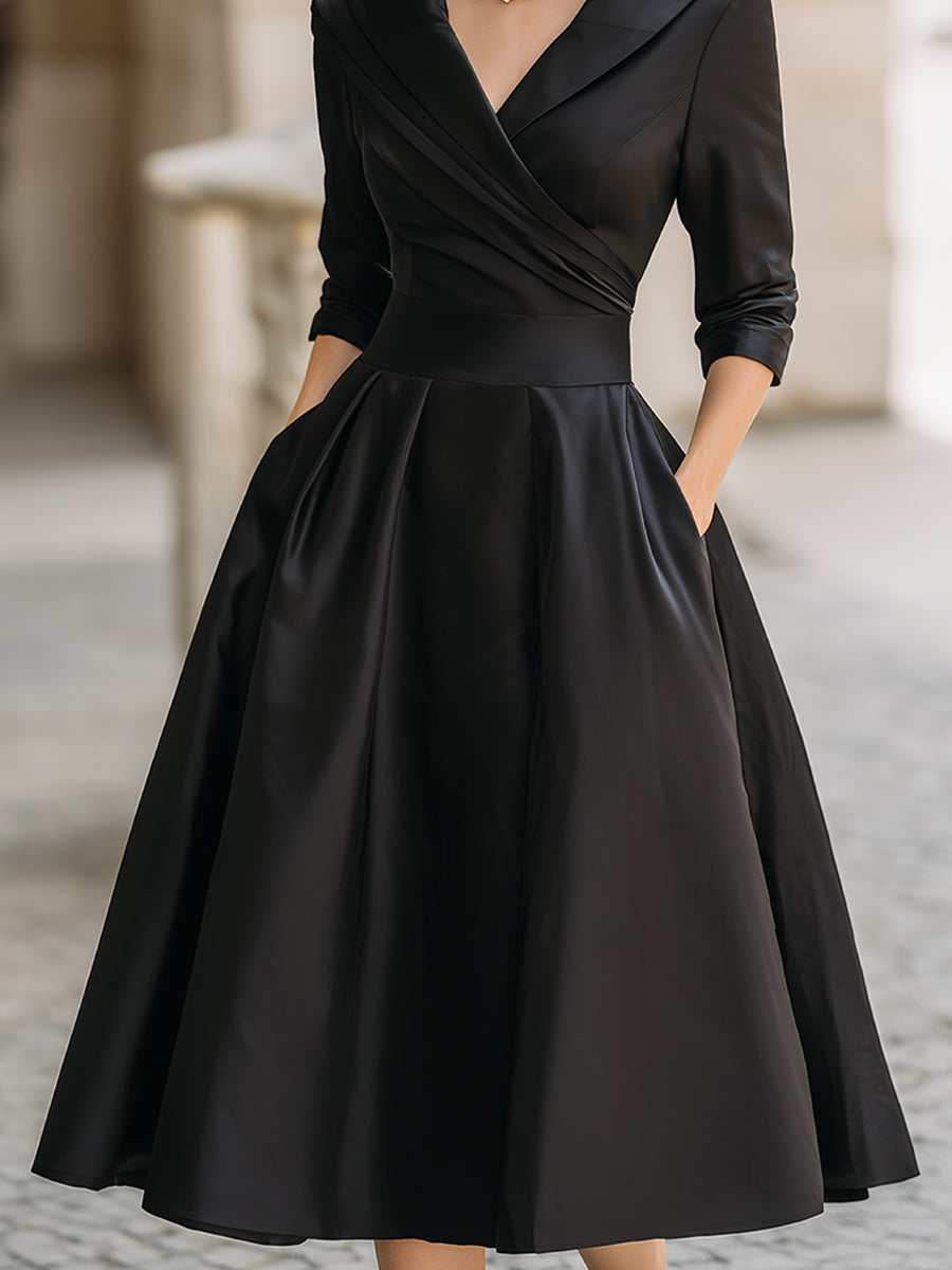 Isa - Vestido elegante falda media Satén