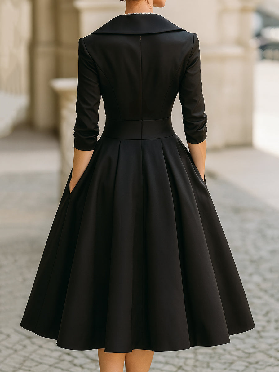 Isa - Vestido elegante falda media Satén
