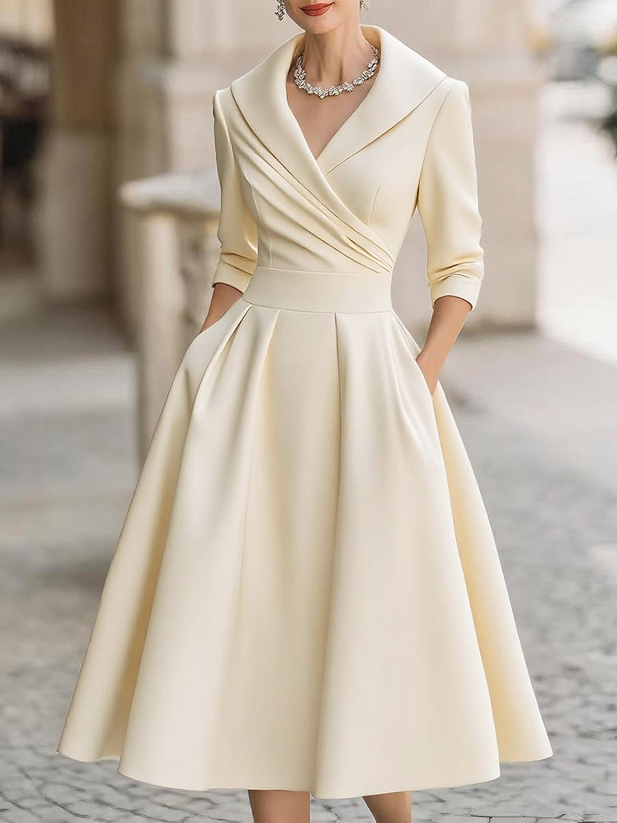 Isa - Vestido elegante falda media Satén