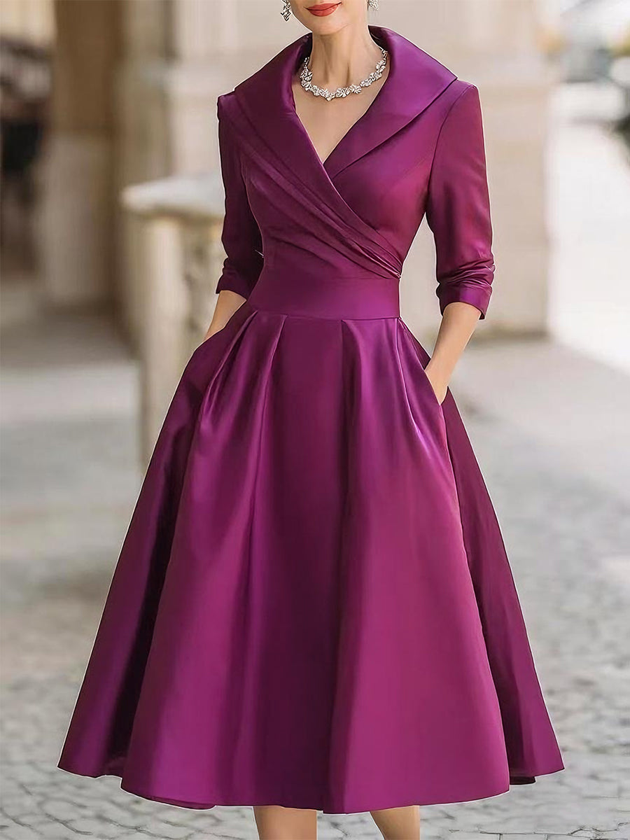 Isa - Vestido elegante falda media Satén