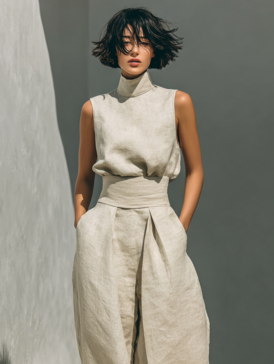 Nelly - Conjunto de Blusa y pantalón de Lino y Algodón