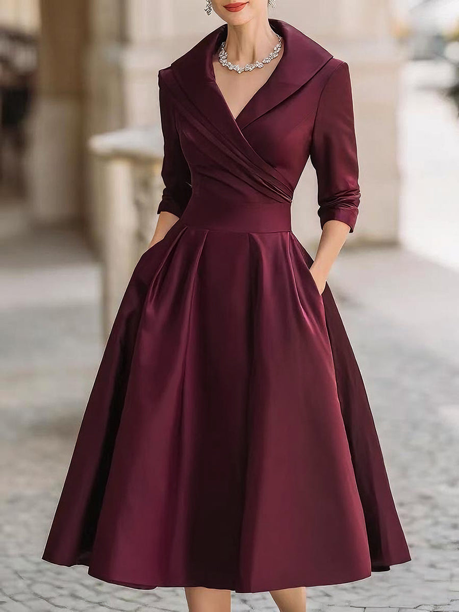 Isa - Vestido elegante falda media Satén