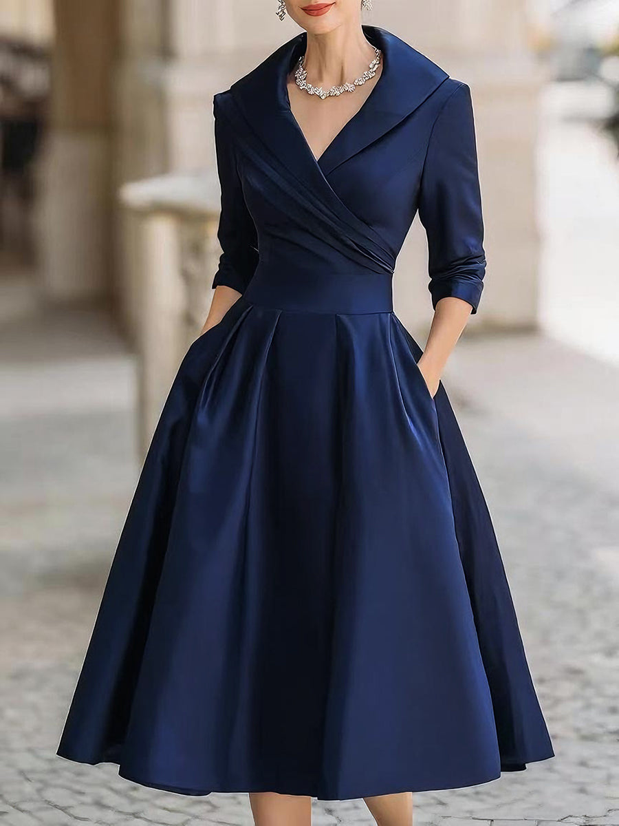 Isa - Vestido elegante falda media Satén