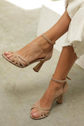 Elviera | Sandalias de patchwork con punta redonda y tacón delgado