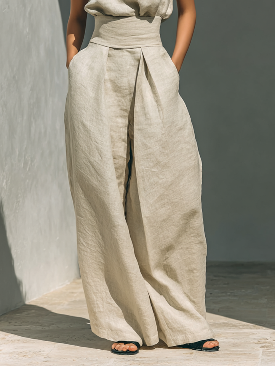 Nelly - Conjunto de Blusa y pantalón de Lino y Algodón
