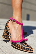 Leontina | Sandalias verdes con estampado de leopardo y acento de color