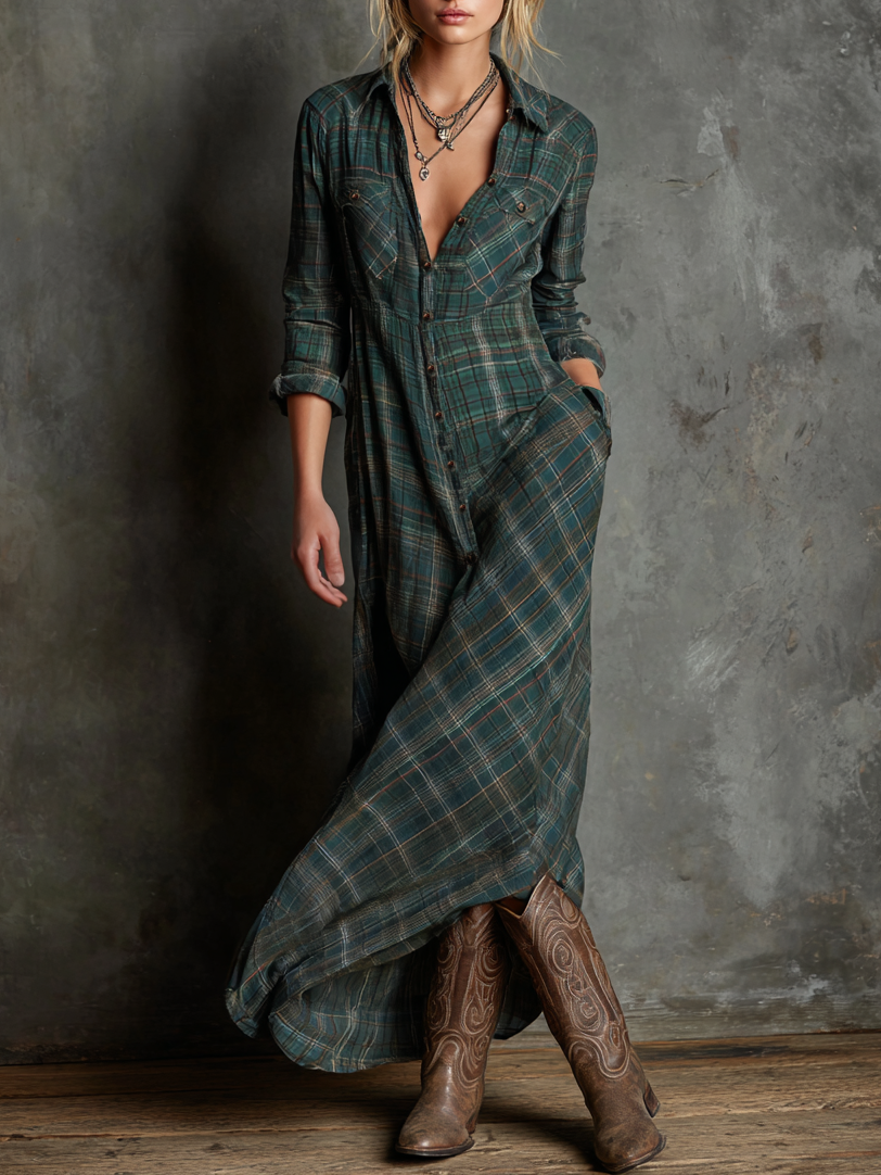 Vestido largo a rayas con cuello