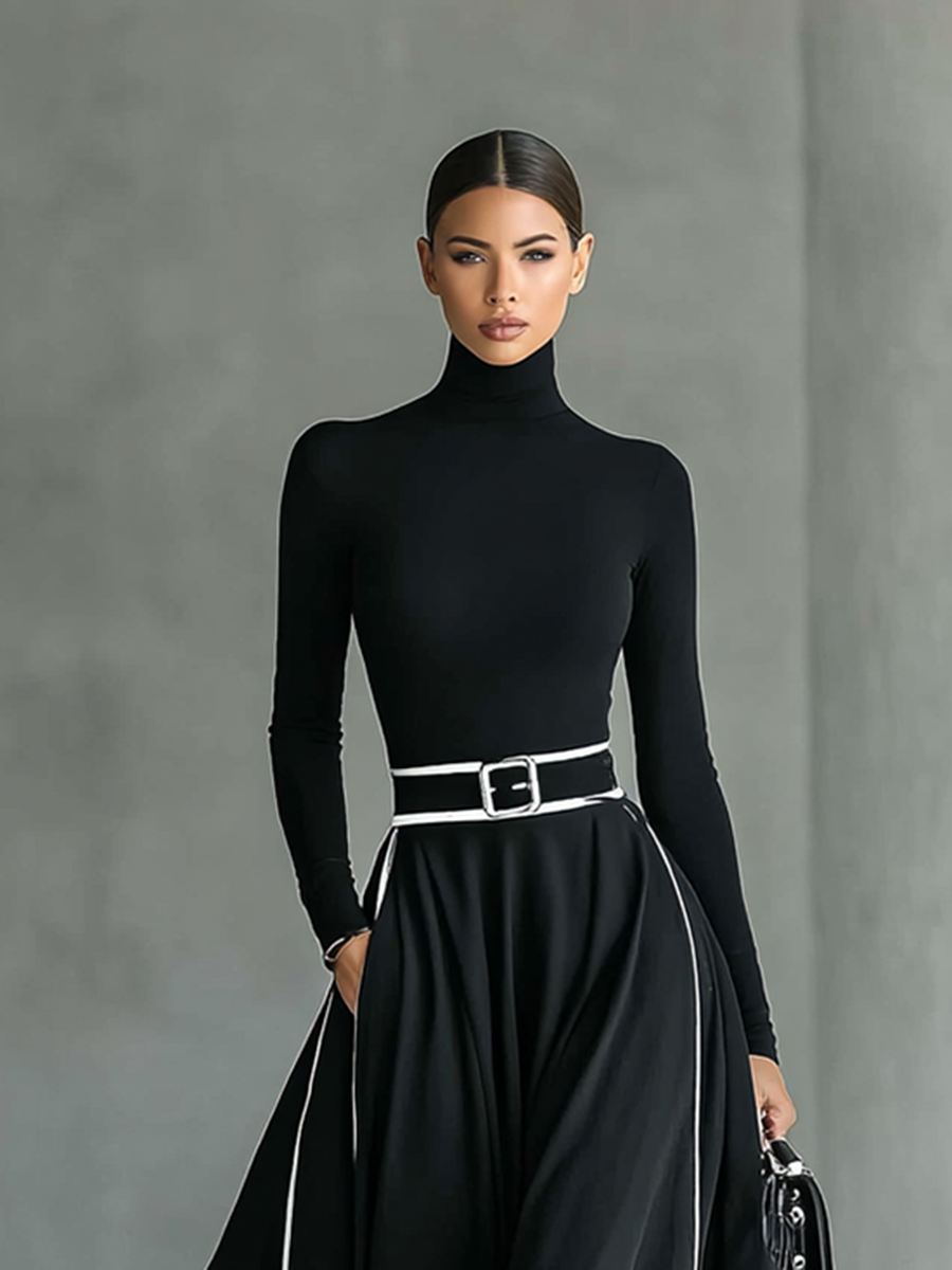 Vestido Valeria - Cuello alto, elegante con cintura ajustada