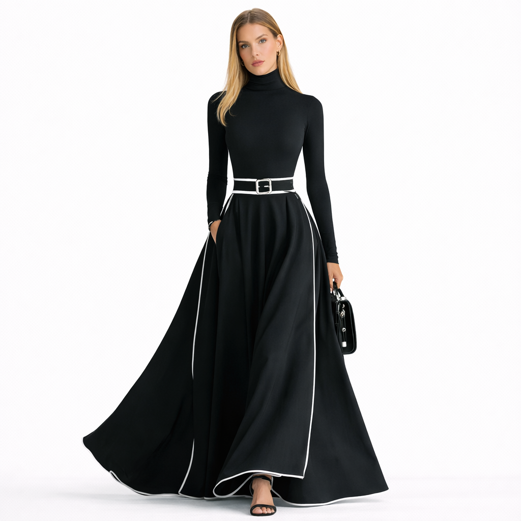 Vestido Valeria - Cuello alto, elegante con cintura ajustada