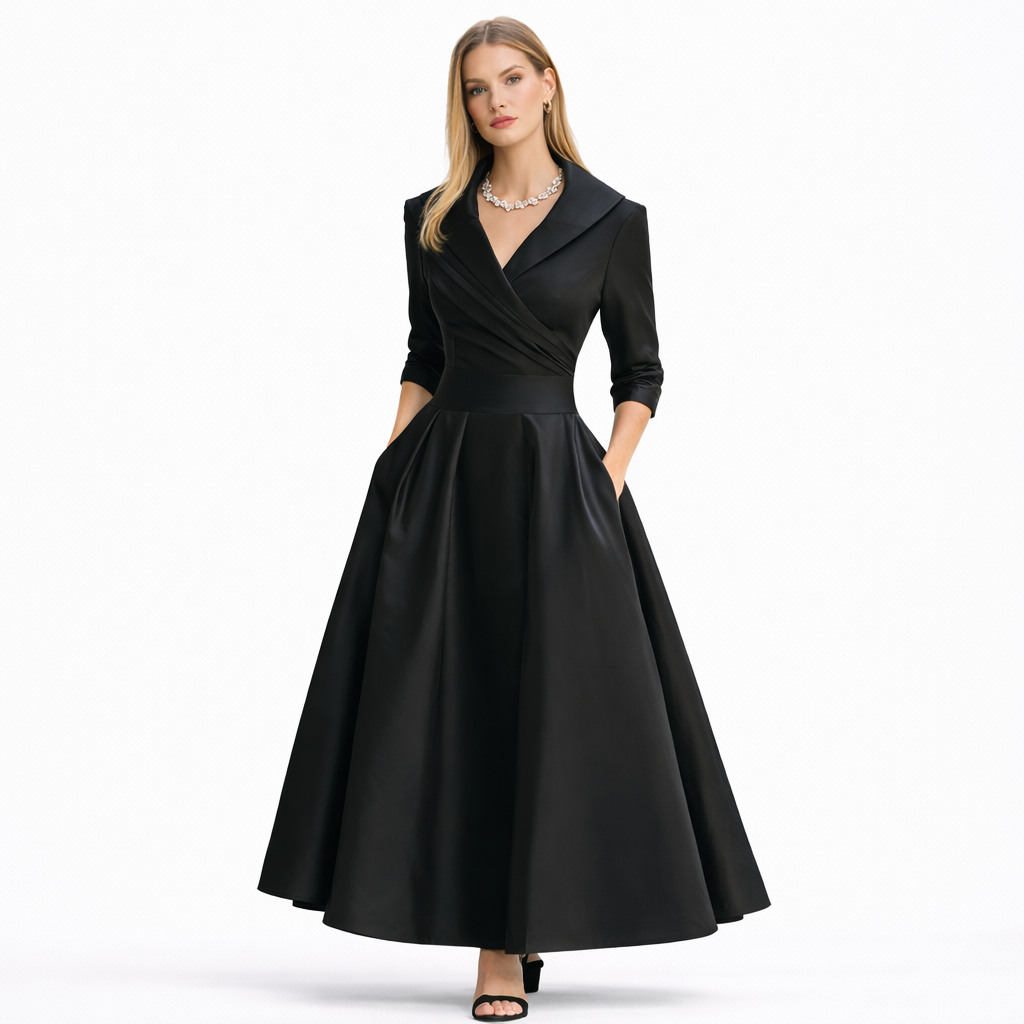 Isa - Vestido elegante falda media Satén