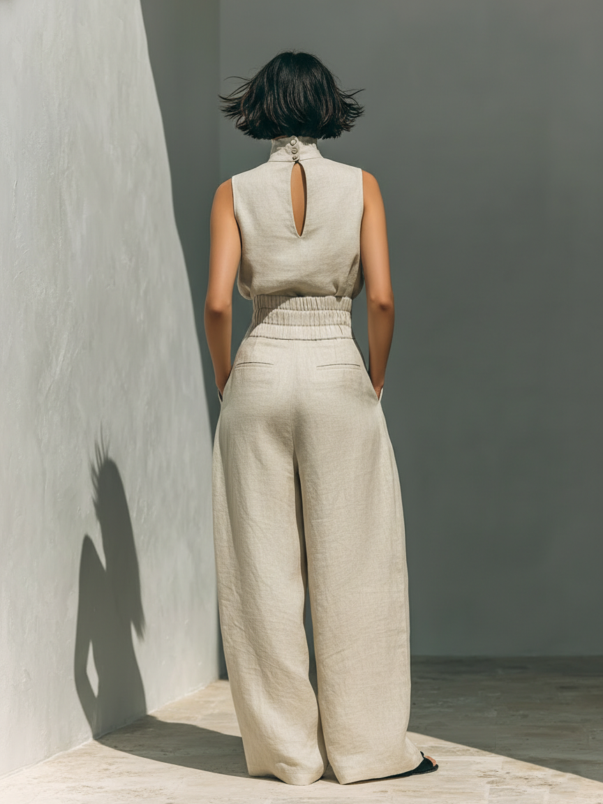 Nelly - Conjunto de Blusa y pantalón de Lino y Algodón
