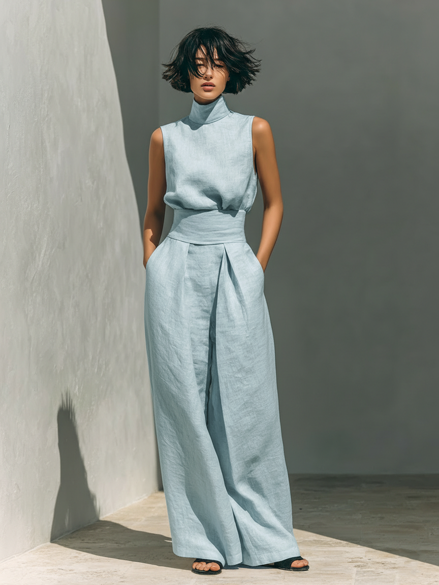 Nelly - Conjunto de Blusa y pantalón de Lino y Algodón