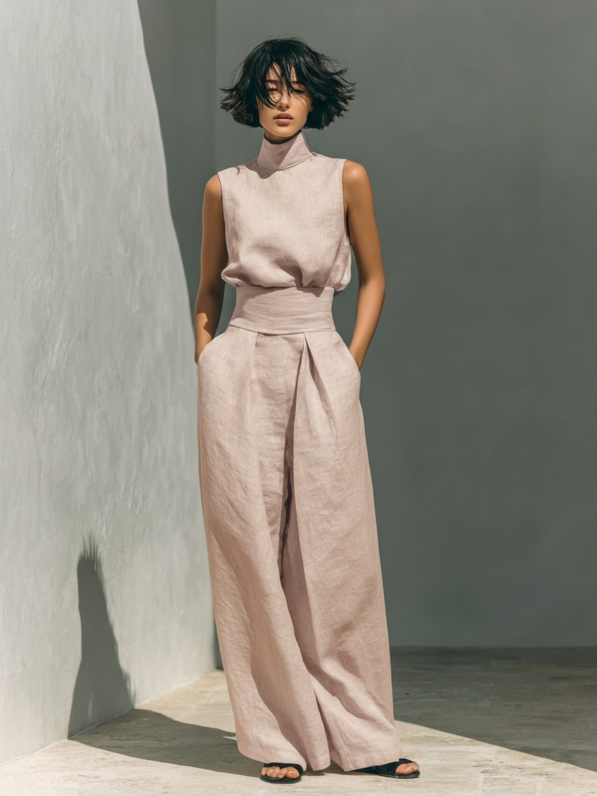 Nelly - Conjunto de Blusa y pantalón de Lino y Algodón