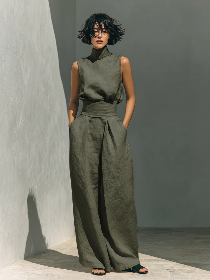 Nelly - Conjunto de Blusa y pantalón de Lino y Algodón