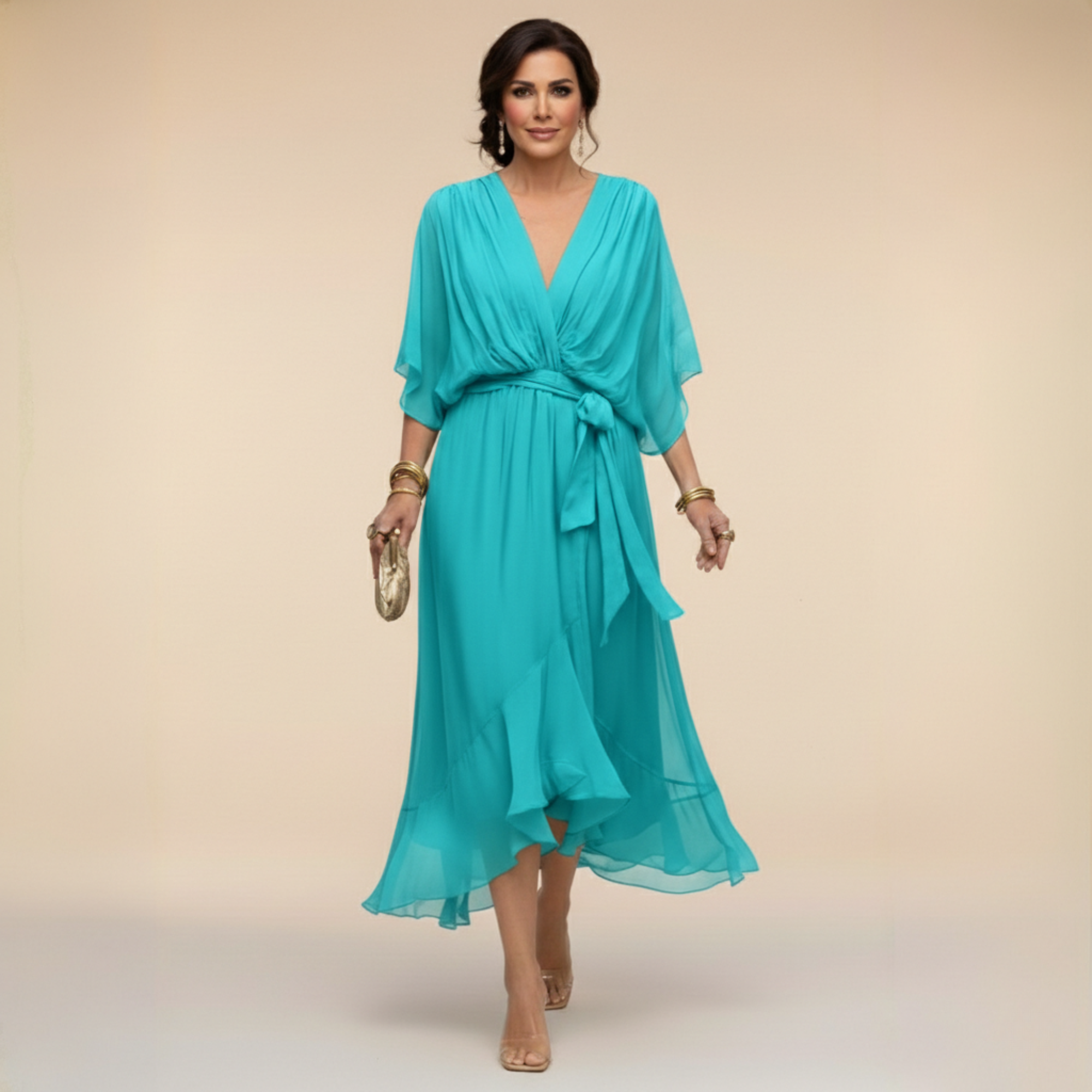MARTA™ | VESTIDO DE CHIFFON CON ESCOTE EN V