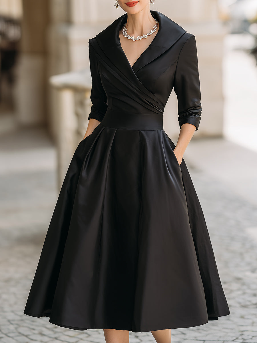 Isa - Vestido elegante falda media Satén